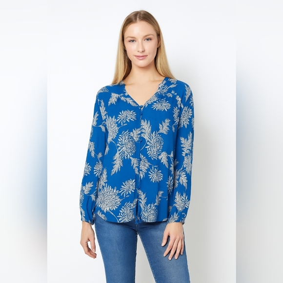 Lucky Brand Floral Linen Like Boho Long Sleeve Flowy Blouse - Picture 1 of 10